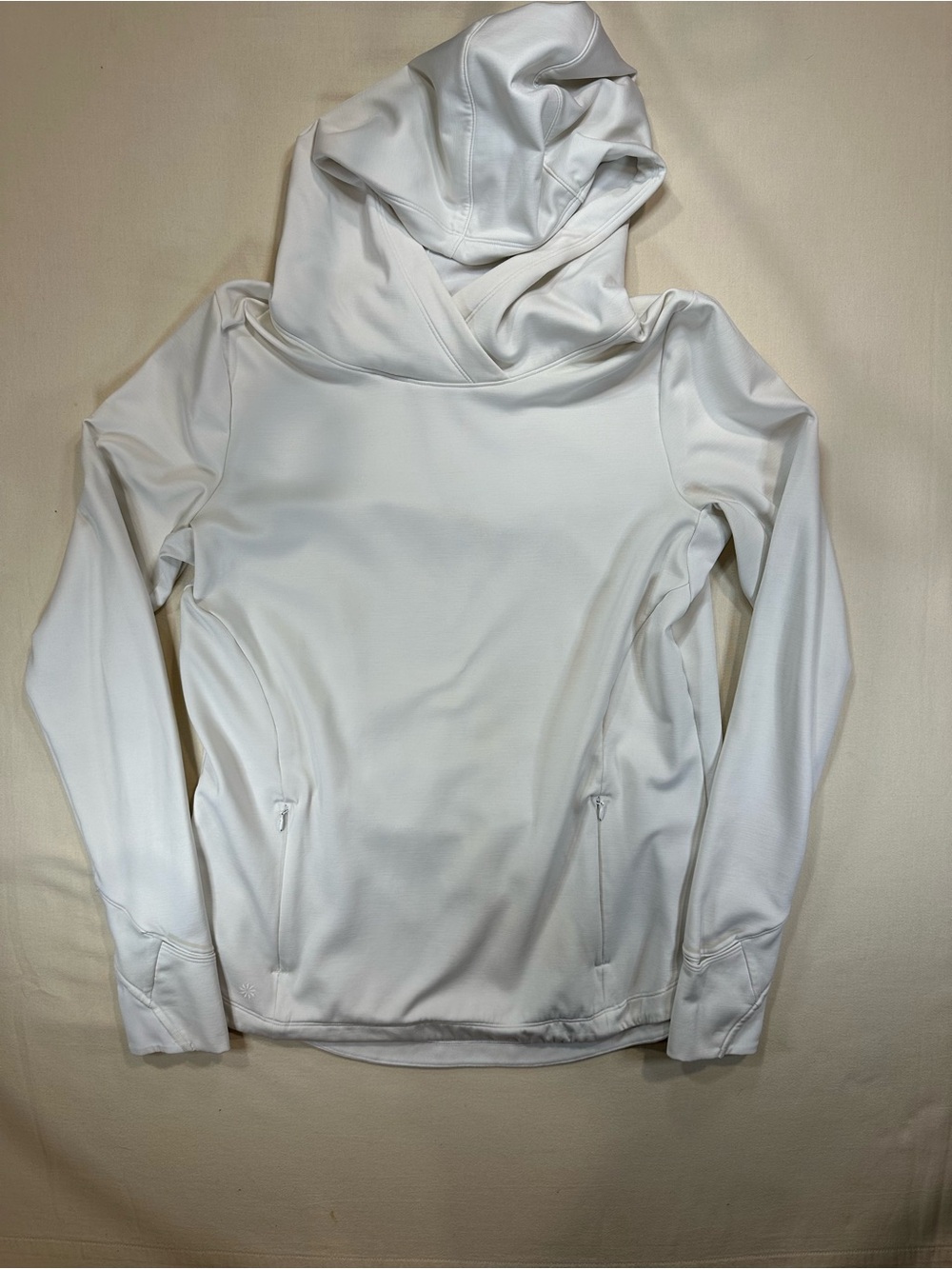 Athleta White Bootcamp Crossover Hoodie Performance Pullover Medium Like New